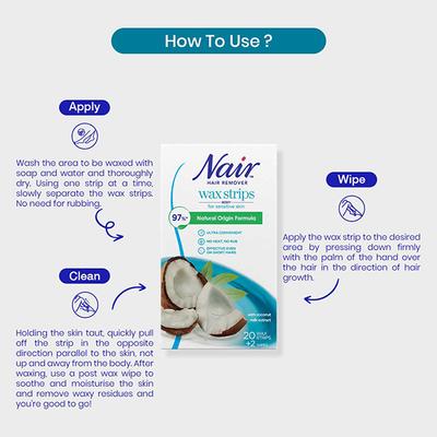 Nair Body Wax Strips for Sensitive Skin - Coconut 20's - Hair Removal Accessories