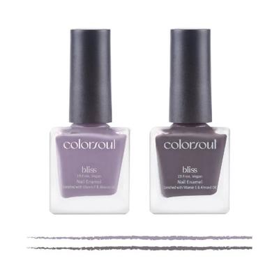 Colorsoul Bliss Vegan Nail Enamel, Purple Water, Grey Crest, B07, B23 (Pack of 2 x 8 ml) 1's - Nail Polish
