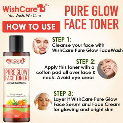 WishCare Pure Glow Face Toner For Glowing Skin Pore Tightening With 7% Fruit Aha & Niacinamide 200 ml - Toners