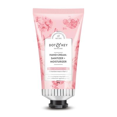 Dot & Key Hand Cream (Sanitizer + Moisturizer) - Rose Geranium & Shea 50 ml - Hand Sanitizer