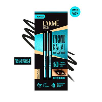 Lakme 9 to 5 Eyeconic Kajal, Smudgeproof, Waterproof, lasts upto 24 Hrs, Deep Black (Pack Of 2 x 0.35gm) 1's - Kajal & Kohls