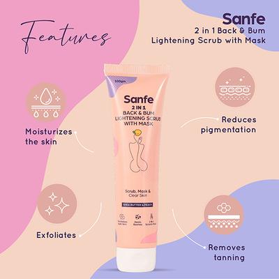 Sanfe Back & Bum Detox Scrub + Lightening Mask 100 gm - Scrubs & Exfoliants