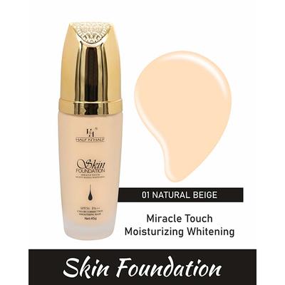 Half N Half Skin Foundation Miracle Touch Moisturizing Whitening, SPF 50 PA++ Natural Beige 45gm - Foundation