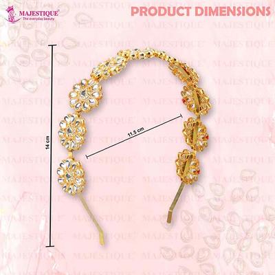 Majestique Gold-Plated Kundan Mathapatti Metal Hairband Ethnic Flower Design For Women 1's - Hair Clips/Bands
