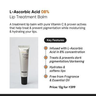 Minimalist 8% L-Ascorbic Acid Lip Treatment Balm with Vitamin E, Radianskin & Gylcerine 12 gm - Lip Balms