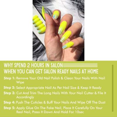 Nails On Board Handmade Press On Gel Nails- Holographic Lemon Yellow Medium 50 gm - Nail Care