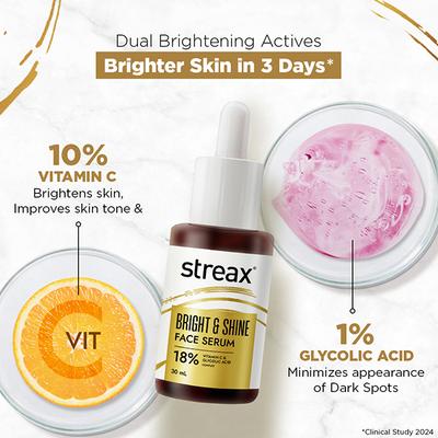 Streax Bright & Shine Face Serum 10% Vitamin C Serum & 1% Glycolic Acid 30 ml - Face Moisturizers