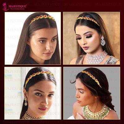 Majestique Kundan Hair Band Sheeshphool Mathapatti, Headband Fusion Ethnic Accessory 1's - Hair Clips/Bands
