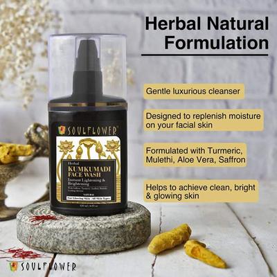 Soulflower Herbal Kumkumadi Face Wash with Saffron Turmeric Gudhal 100ml - Face Wash & Cleansers