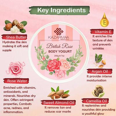 Kazarmaa British Rose Body Yogurt with Rich Argon Oil and Shea Butter 250 gm - Lotions & Creams