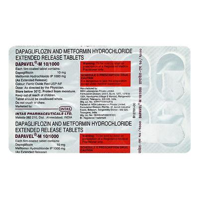 DAPAVEL M 10/1000 Tablet 10's - Diabetes-Ant