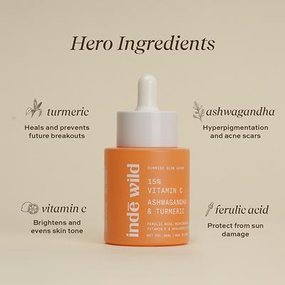 Inde Wild 15% Vitamin C with Turmeric, Niacinamide for Acne Scars, Hyperpigmentation & Brightening 30 ml - Face Serum