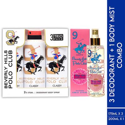 Beverly Hills Polo Club Classy Men Deo No.9 Trio Pack + SPARKLING FLORAL No.9 Women Body Mist Set 1's - Deodorants/Roll-Ons