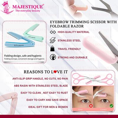 Majestique Eyebrow Trimmer Scissors with Folding Facial Razors - Multicolor 3's - Face & Eyebrow Razors