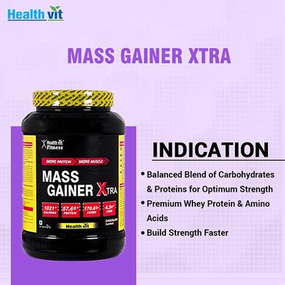 Healthvit Fitness Mass Gainer Xtra with Vitamins and Minerals Chocolate Flavour 2kg / 4.4 lbs 2000 gm - Multi-Vitamins