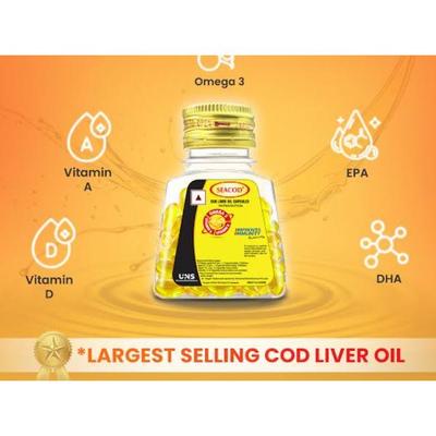 Seacod Cod Liver Oil Capsules 100's - Omega Fish Oil Fatty Acids