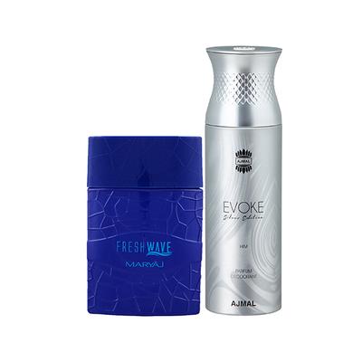 Maryaj Fresh Wave EDP Citrus Woody Perfume And Ajmal Evoke Silver Edition Him Deodorant Spicy Floral Fragrance 300 ml - Men Perfumes (Edt/Edp)