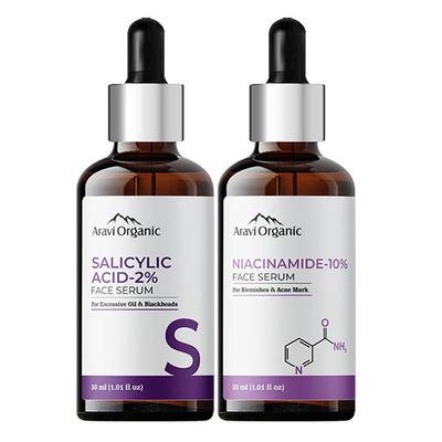 Aravi Organic Daily Oil-Control AM/PM Duo Serums Combo Pack with 10% Niacinamide Serum and 2% Salicylic Acid Serum 60ml 2's - Face Serum