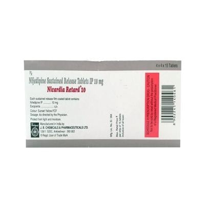 Nicardia Retard 10mg Tablet 15'S - Hypertension-Cal