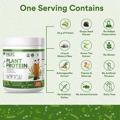 INLIFE Plant Protein Powder - Coffee Flavour 500 g - Protein Drink