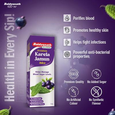 Baidyanath Premium Karela Jamun Juice 1000 ml - Diabetes Care (Ayush)