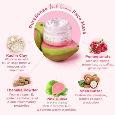 PureSense Pink Guava Face Mask with Kaolin Clay & Thanaka For Glowing Skin 65 gm - Face Mask