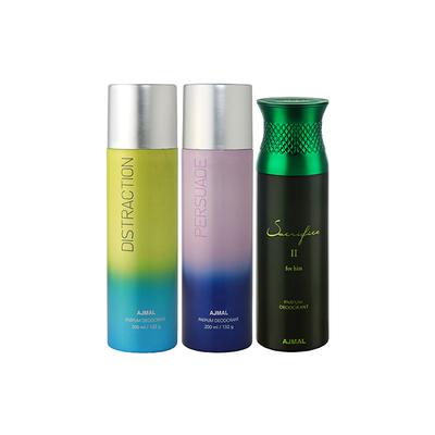 Ajmal Distraction And Persuade For Men & Women And Sacrifice II For Him Deodorants Pack of 3 200 ml - Deodorants/Roll-Ons
