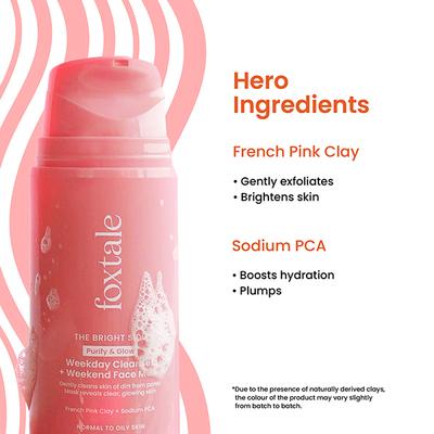 Foxtale Purify and Glow Cleanser + Mask with French Pink Clay 100 ml - Scrubs & Exfoliants