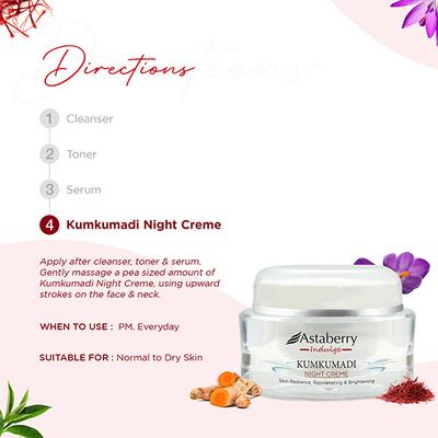 Astaberry Indulge Kumkumadi Night Creme for Radiant Skin - Rejuvenating & Helps Reduce Blemishes 50 gm - Night Cream