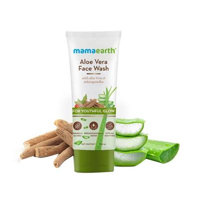 Mamaearth Aloe Vera Face Wash with Aloe Vera & Ashwagandha for a Youthful Glow 100 ml - Face Wash & Cleansers