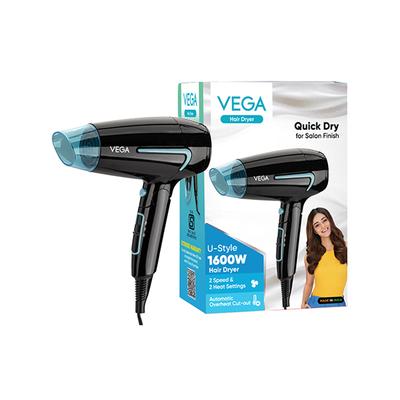 Vega U Style 1400-1600W Foldable Hair Dryer For Women & Men With Cool Shot, 2 Speed/Heat Settings, (Vhdh-24) - Hair Dryers