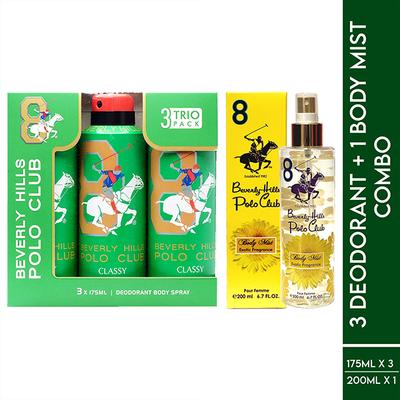 Beverly Hills Polo Club Classy Men Deo No.8 Trio Pack + EXOTIC FRAGRANCE NO.8 Women Body Mist Set 1's - Deodorants/Roll-Ons