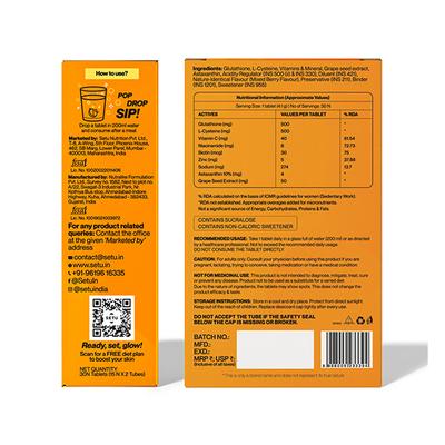 Setu Skin Renew - 30 Effervescent Tablets, Glutathione With Vitamin C, Gluta Fizz, Mixed Berry Flavour 1's - Multi-Vitamins