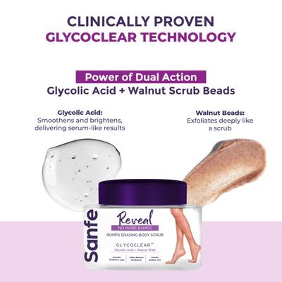 Sanfe Bumps Erasing Body Scrub for Rough Bumpy Skin Tan Strawberry Legs Remove Dirt, Dead Skin 100 gm - Creams, Lotions & Oils