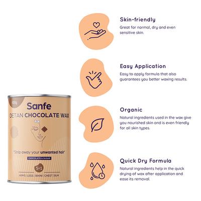 Sanfe Detan Chocolate Wax - Chocolate & Sugar 600 gm - Hair Removal Accessories