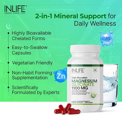 Inlife Magnesium Glycinate 1100 mg Veg Capsule 120's - Calcium And Minerals