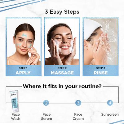 Streax Skin Hydrate & Shine Face wash cleanser 4% Hyaluronic & Gluathione Serum complex 100 ml - Scrubs & Exfoliants