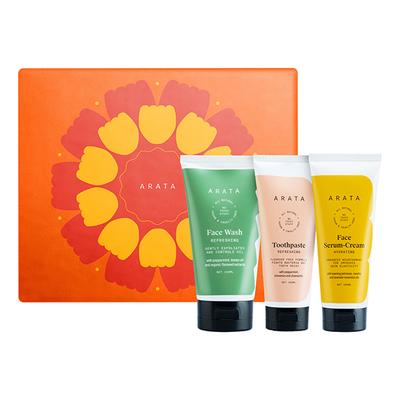Arata Natural Face And Oral Care Gift Box Facewash(150 Ml), Face Serum Cream (100 Ml), Toothpaste (100 Ml) 350 ml - Face Serum