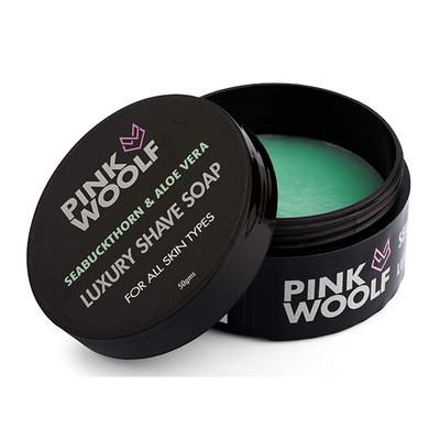 Pink Woolf Luxury Shaving Soap - Seabuckthorn & Aloe Vera 50 gm (Box) - Shaving Creams
