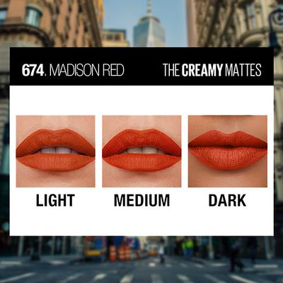 Maybelline New York Color Sensational Creamy Matte Lipstick, 674 Madison Red 1's - Lipsticks