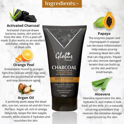 Globus Naturals Charcoal Peel Off Mask (Pack of 3) 300 gm - Masks & Peels