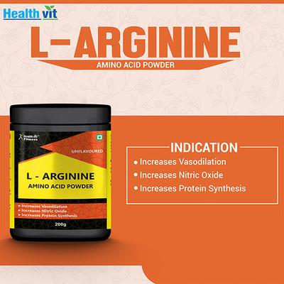 Healthvit Fitness L-Arginine Amino Acid Powder Muscle Building and Endurance 200 gm - General Health