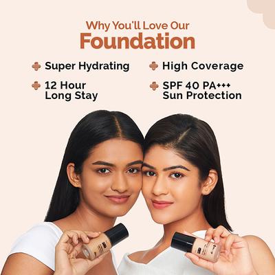 The Derma Co. 2% Niacinamide High Coverage Foundation, 1% Hyaluronic Acid and SPF 40 PA+++ for 12 Hr - 02 Nude 30 gm - Foundation