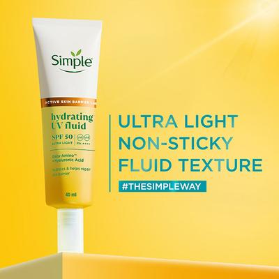 Simple Hydrating UV Fluid SPF 50 PA++++ | Hyaluronic Acid | Sunscreen for dry & sensitive skin, 40ml - Body Sunscreen