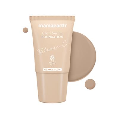 Mamaearth Glow Serum Foundation Mini Tube with Vitamin C & Turmeric for 12-Hour Long Stay- 03 Nude Glow 12-Hour Long Stay, 2X Instant Glow 18 ml - Foundation