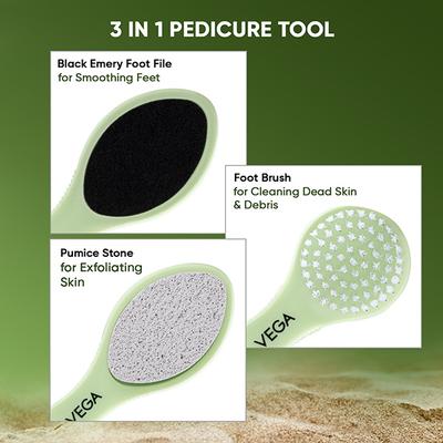 Vega 3 In 1 Pedicure Tool- Foot Scrubber, Pumice Stone And Black Emery For Home Foot Care, (Pd-20) - Manicure & Pedicure Kits