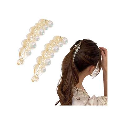 Majestique Stylish White Pearl Banana Clips Ponytail Holder Hair Clutchers For Women and Girls 2's - Hair Clips/Bands