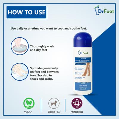 Dr Foot Ultra Sweat Absorbing Foot Powder 100 gm - Foot Creams & Lotions