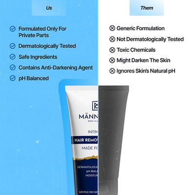 Mannlich Intimate Private Hair Removal Cream For Men Suitable For All Skin Types & Dermatologically Tested 100 ml - Intimate Care