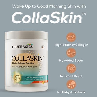 Hk Vitals Truebasics Collaskin, Marine Collagen Peptides for Youthful Glowing Skin, Orange 200 gm - Hair & Skin